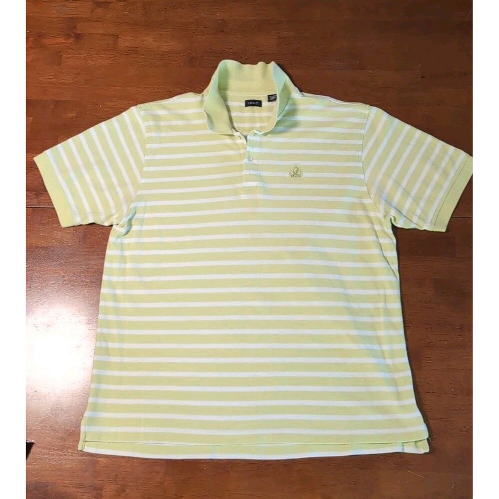 IZOD Men's Polo Shirt XXL lime green/white stripes short sleeve